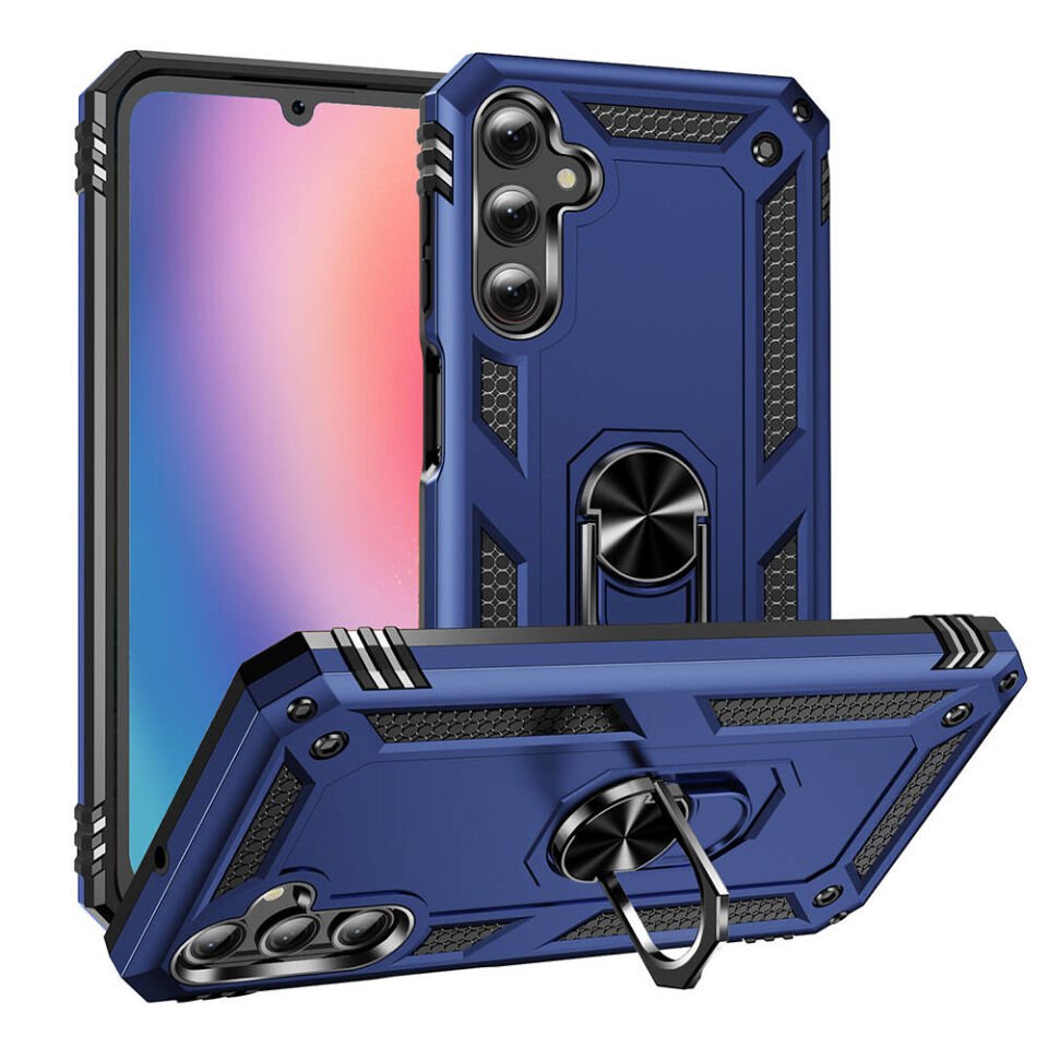 Samsung Galaxy A25 Kılıf Tank Zırh Yüzüklü Mıknatıslı Standlı Kapak (VEGA) Mavi