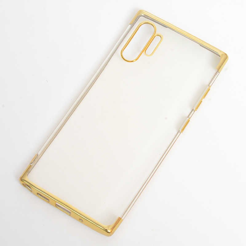 Samsung Galaxy Note 10 Plus Kılıf Dört Köşe Renkli Lazer Şeffaf Silikon Kapak (GLİTTER) Gold