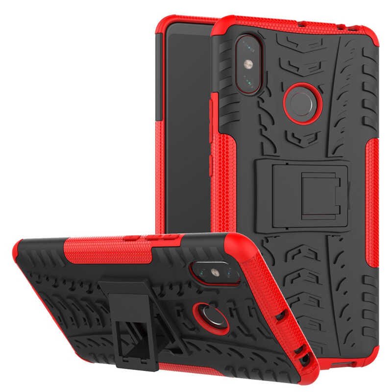 Xiaomi Mi Max 3 Kılıf Standlı Korunaklı Silikon Kapak (hibrit) Kırmızı