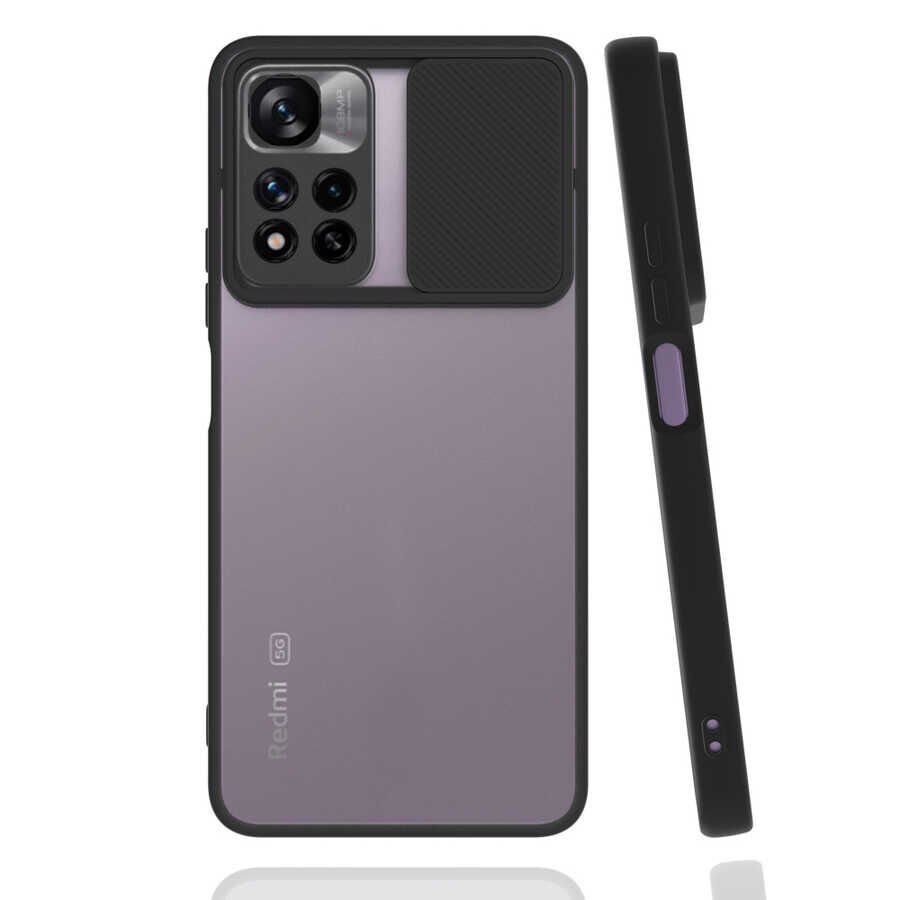 Xiaomi Redmi Note 11 Pro Plus 5G Kılıf Slayt Sürgülü Kamera Korumalı Renkli Silikon Kapak Siyah