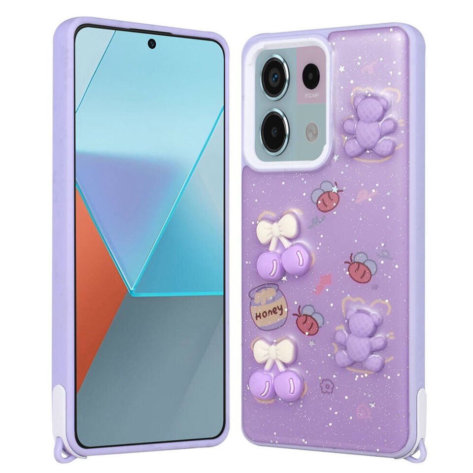 Xiaomi Redmi Note 13 Pro 5G Kılıf Parlayan Simli Kabartma Figürlü HEPTEKİLETİŞİM Cevze Kapak
