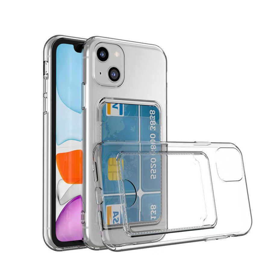 Apple iPhone 14 Kılıf Kartlıklı Şeffaf HEPTEKİLETİŞİM Setra Clear Silikon Kapak