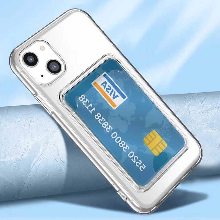 Apple iPhone 14 Kılıf Kartlıklı Şeffaf HEPTEKİLETİŞİM Setra Clear Silikon Kapak