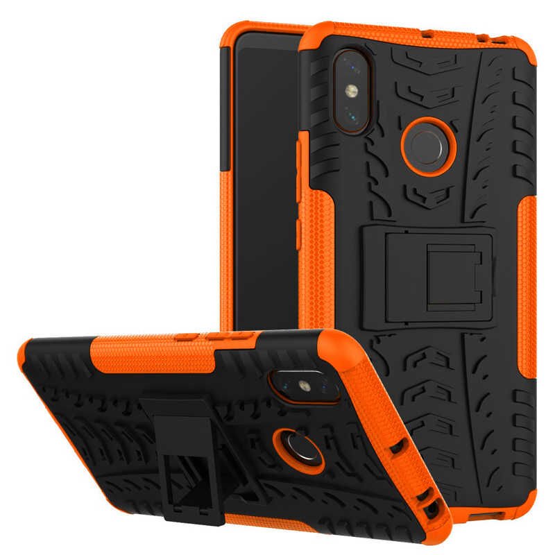 Xiaomi Mi Max 3 Kılıf Standlı Korunaklı Silikon Kapak (hibrit) Turuncu