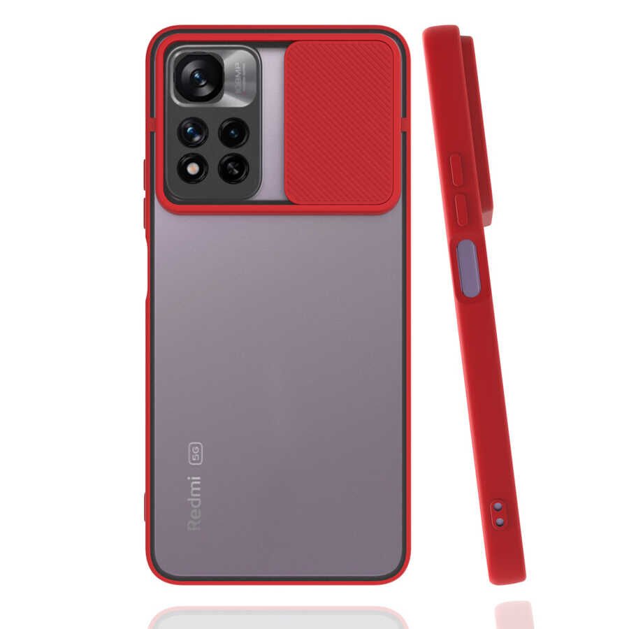 Xiaomi Redmi Note 11 Pro Plus 5G Kılıf Slayt Sürgülü Kamera Korumalı Renkli Silikon Kapak Kırmızı