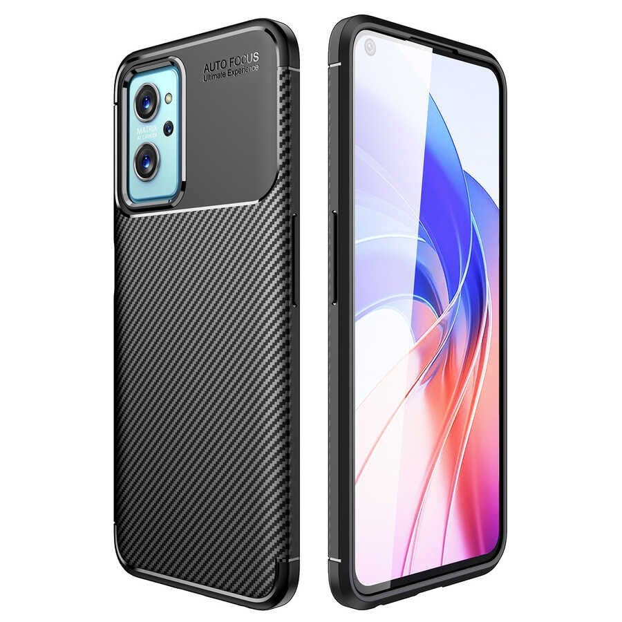 Oppo A96 4G Kılıf Kamera Çıkıntılı Karbon Fiber Dokulu Renk Atmaz Kapak (NEGRO) Siyah