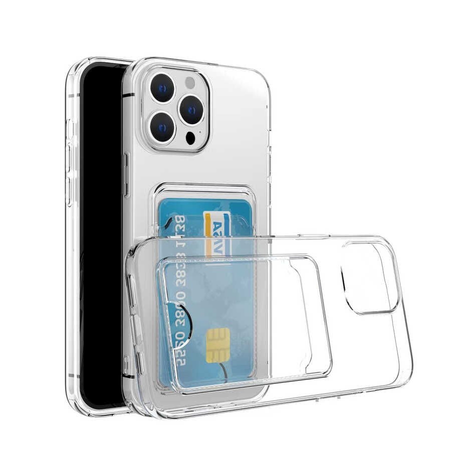 Apple iPhone 14 Pro Max Kılıf Kartlıklı Şeffaf HEPTEKİLETİŞİM Setra Clear Silikon Kapak