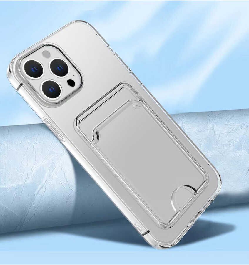 Apple iPhone 14 Pro Max Kılıf Kartlıklı Şeffaf HEPTEKİLETİŞİM Setra Clear Silikon Kapak