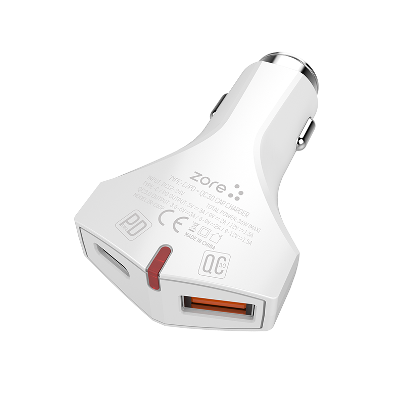 ZR-C60P Type-C 2 in 1 Araç Şarj Seti Beyaz