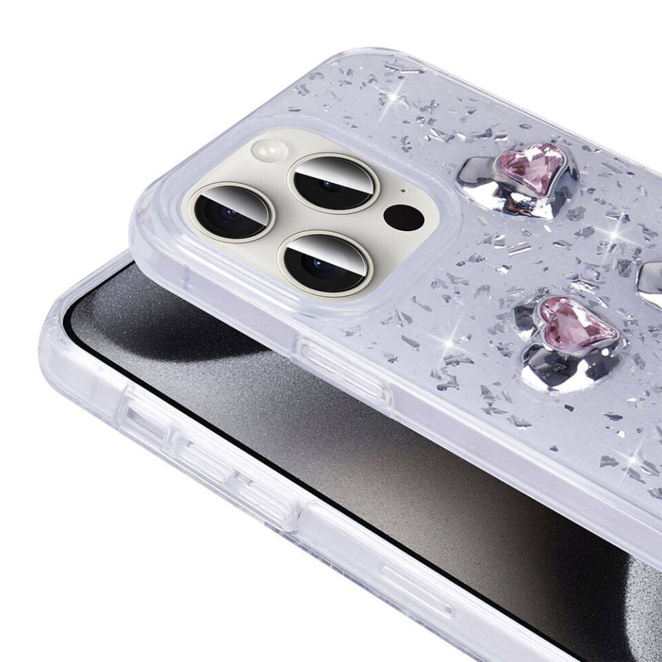 Apple iPhone 15 Pro Max Kılıf Airbagli Simli Arka Yüzey Parıltılı Silikon Kapak (IŞILTI) Lila