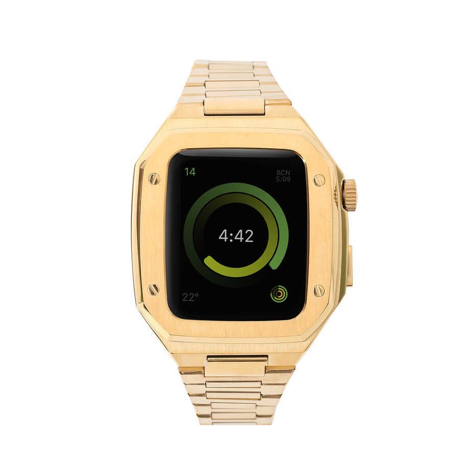 Apple Watch 2/3/4/5/6/7/8/se/ultra/nike 42mm 44mm 45mm 49mm Metal Kordon Tasarım (KRD-64) Gold