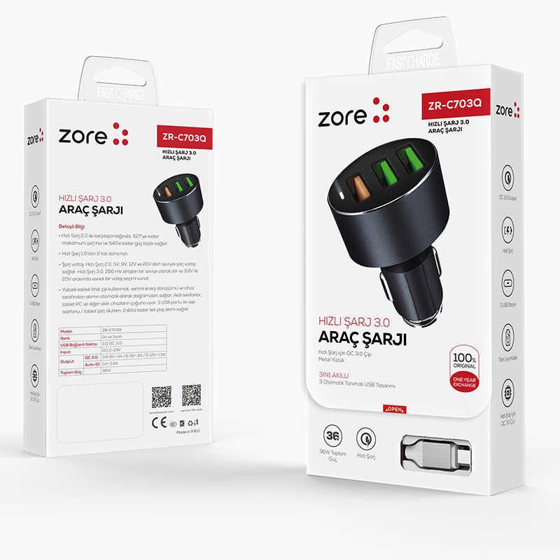 ZR-C703Q Micro 2 in 1 Araç Şarj Seti Siyah