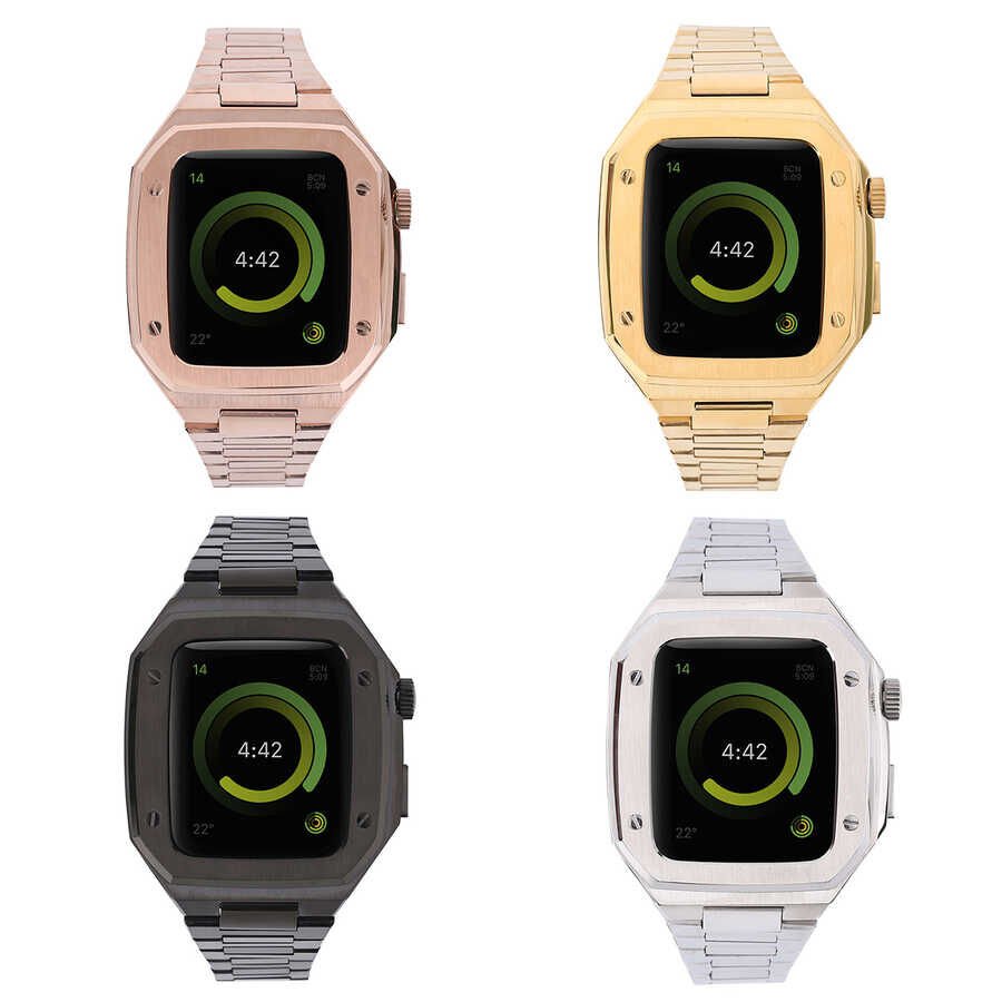 Apple Watch 2/3/4/5/6/7/8/se/ultra/nike 42mm 44mm 45mm 49mm Metal Kordon Tasarım (KRD-64) Rose Gold