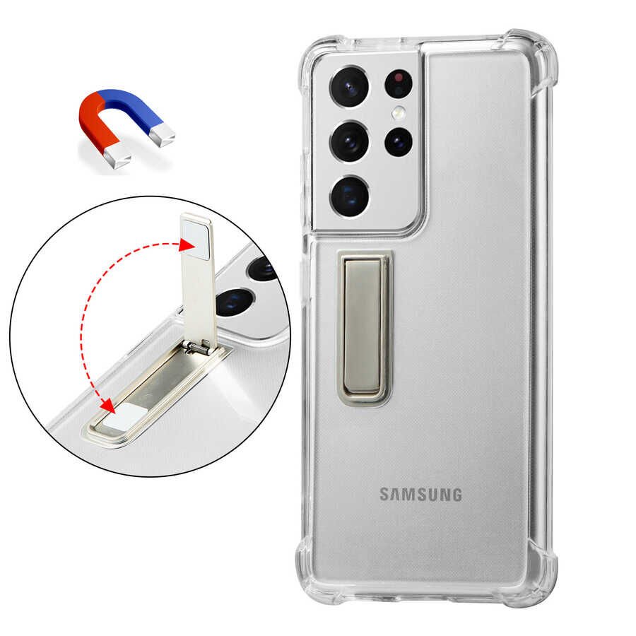 Samsung Galaxy S21 Ultra Kılıf HEPTEKİLETİŞİM Standlı Süper Silikon Kapak