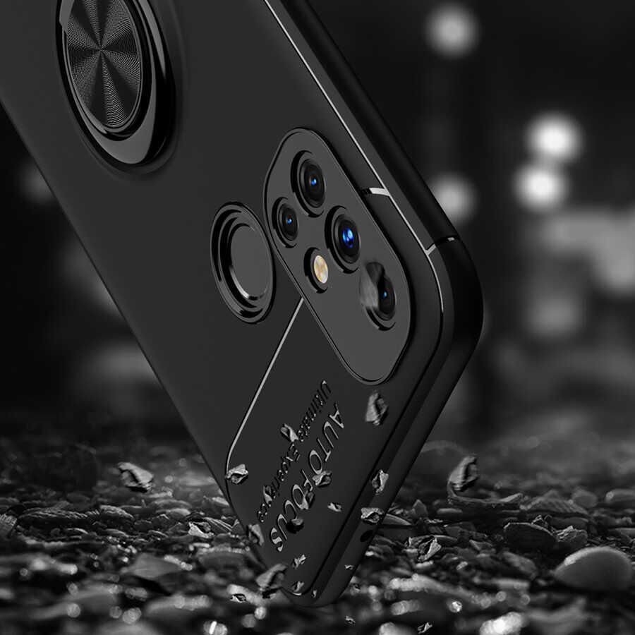 One Plus Nord N10 5G Kılıf Kamera Çıkıntılı Renkli Yüzüklü Standlı Mıknatıslı Kapak (RAVEL) Siyah-Mavi