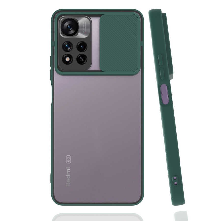 Xiaomi Redmi Note 11 Pro Plus 5G Kılıf Slayt Sürgülü Kamera Korumalı Renkli Silikon Kapak Koyu Yeşil