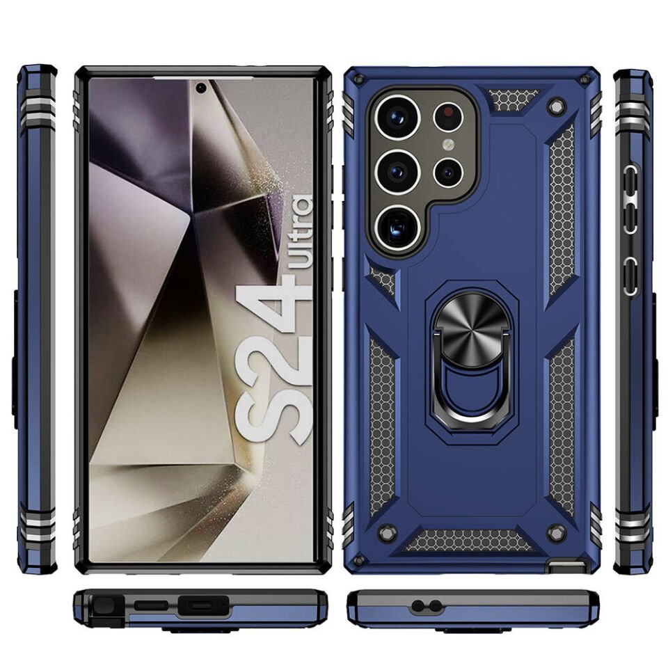 Samsung Galaxy S24 Ultra Kılıf Tank Zırh Yüzüklü Mıknatıslı Standlı Kapak (VEGA) Siyah
