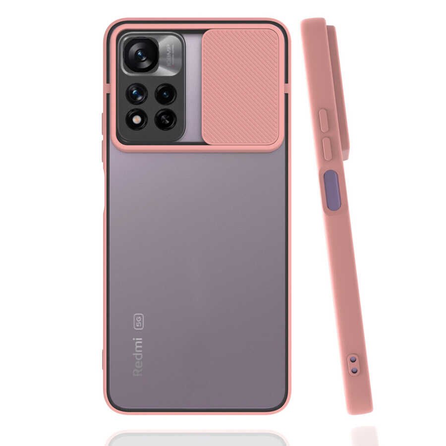 Xiaomi Redmi Note 11 Pro Plus 5G Kılıf Slayt Sürgülü Kamera Korumalı Renkli Silikon Kapak Pembe Açık