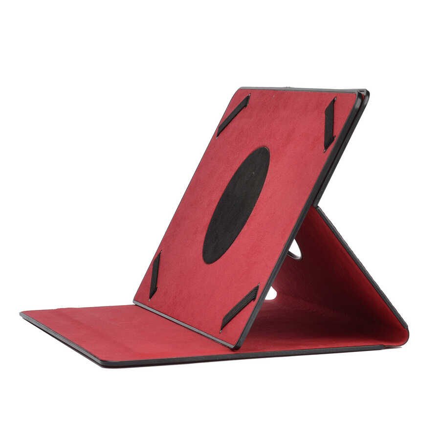 8 İnç Dönebilen Standlı Tablet Kılıf Pu Deri (8 İNÇ TÜM TABLET KILIFLARINA UYUMLU)-UNİVERSAL Kırmızı