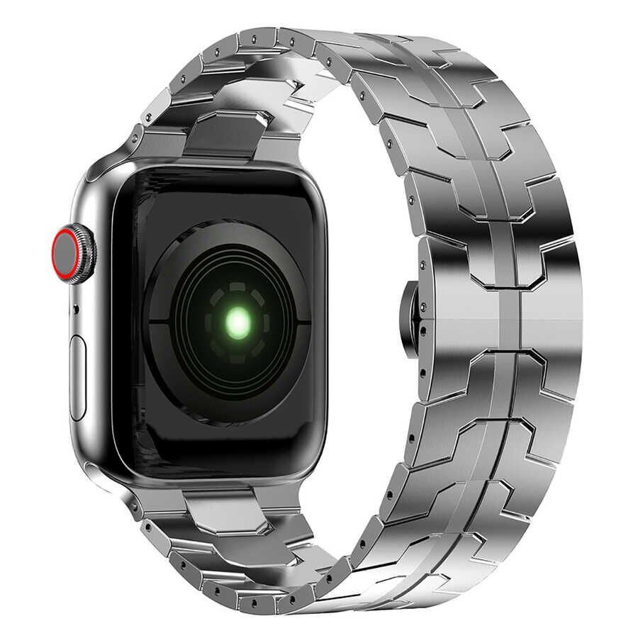 Apple Watch 2/3/4/5/6/7/8/se/ultra/nike 42mm 44mm 45mm 49mm Metal Kordon Tasarım (KRD-63) Gümüş