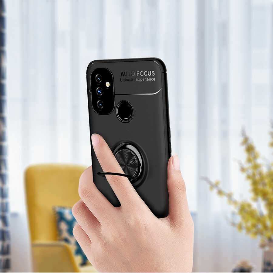 One Plus Nord N100 Kılıf Kamera Çıkıntılı Renkli Yüzüklü Standlı Mıknatıslı Kapak (RAVEL) Siyah