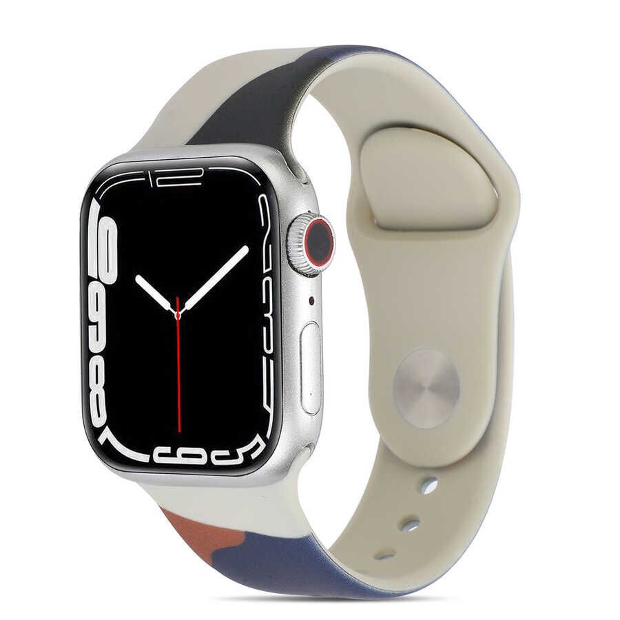 Apple Watch 2/3/4/5/6/7/8/se/nike 38mm 40mm 41mm Silikon Kordon Tasarım (KRD-62) Blue İnk