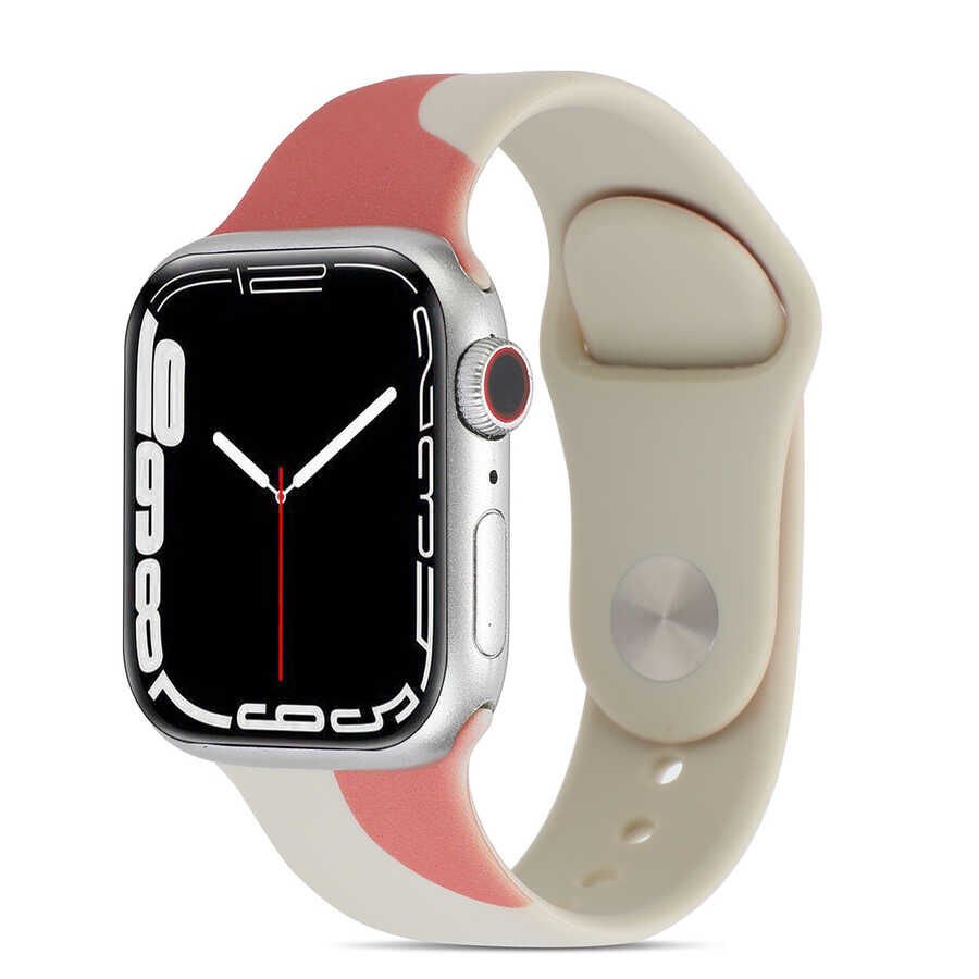 Apple Watch 2/3/4/5/6/7/8/se/nike 38mm 40mm 41mm Silikon Kordon Tasarım (KRD-62) Rouge Powder