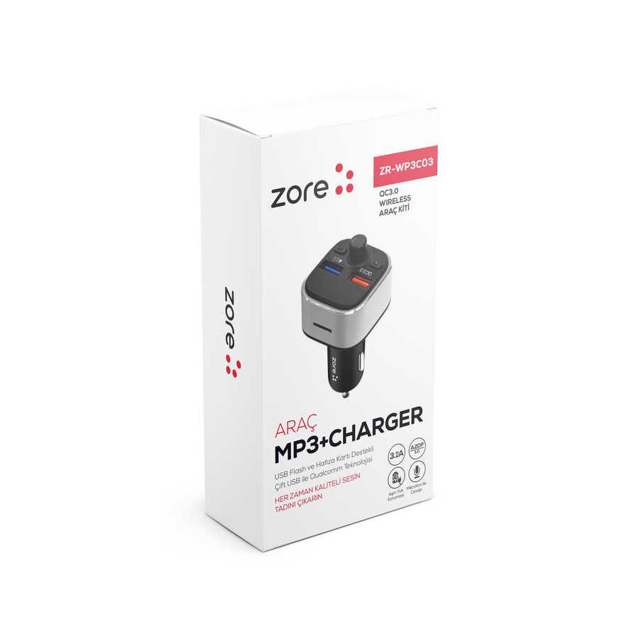 ZR-WP3C03 Bluetooth Transmitter Mp3 Araç Şarjı Siyah