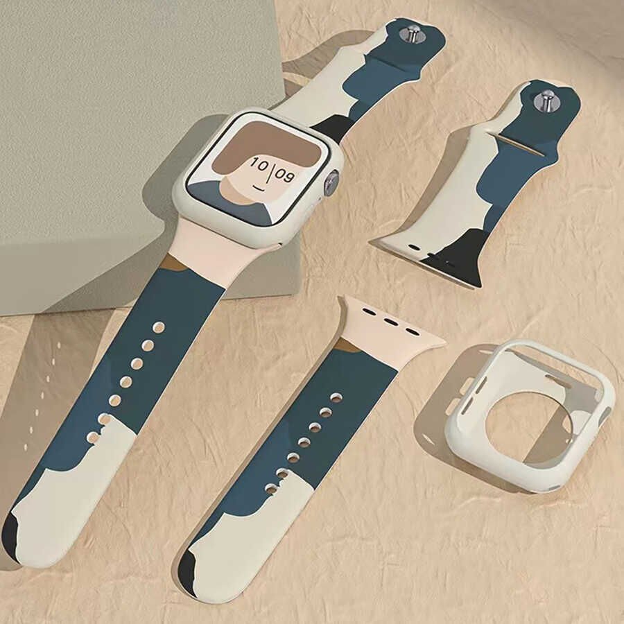 Apple Watch 2/3/4/5/6/7/8/se/nike 38mm 40mm 41mm Silikon Kordon Tasarım (KRD-62) Grape Fruit