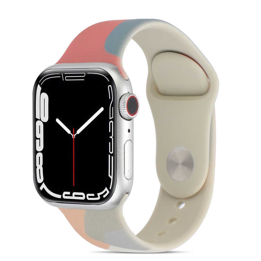 Apple Watch 2/3/4/5/6/7/8/se/nike 38mm 40mm 41mm Silikon Kordon Tasarım (KRD-62) Grape Fruit