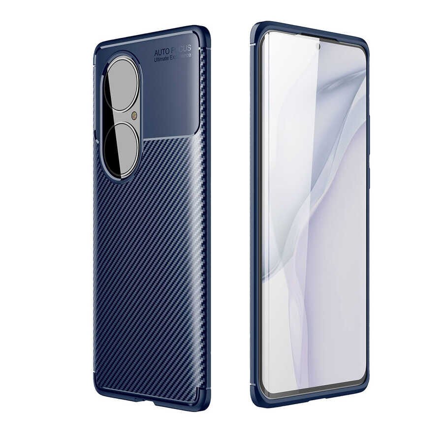 Huawei P50 Pro Kılıf Kamera Çıkıntılı Karbon Fiber Dokulu Renk Atmaz Kapak (NEGRO) Lacivert