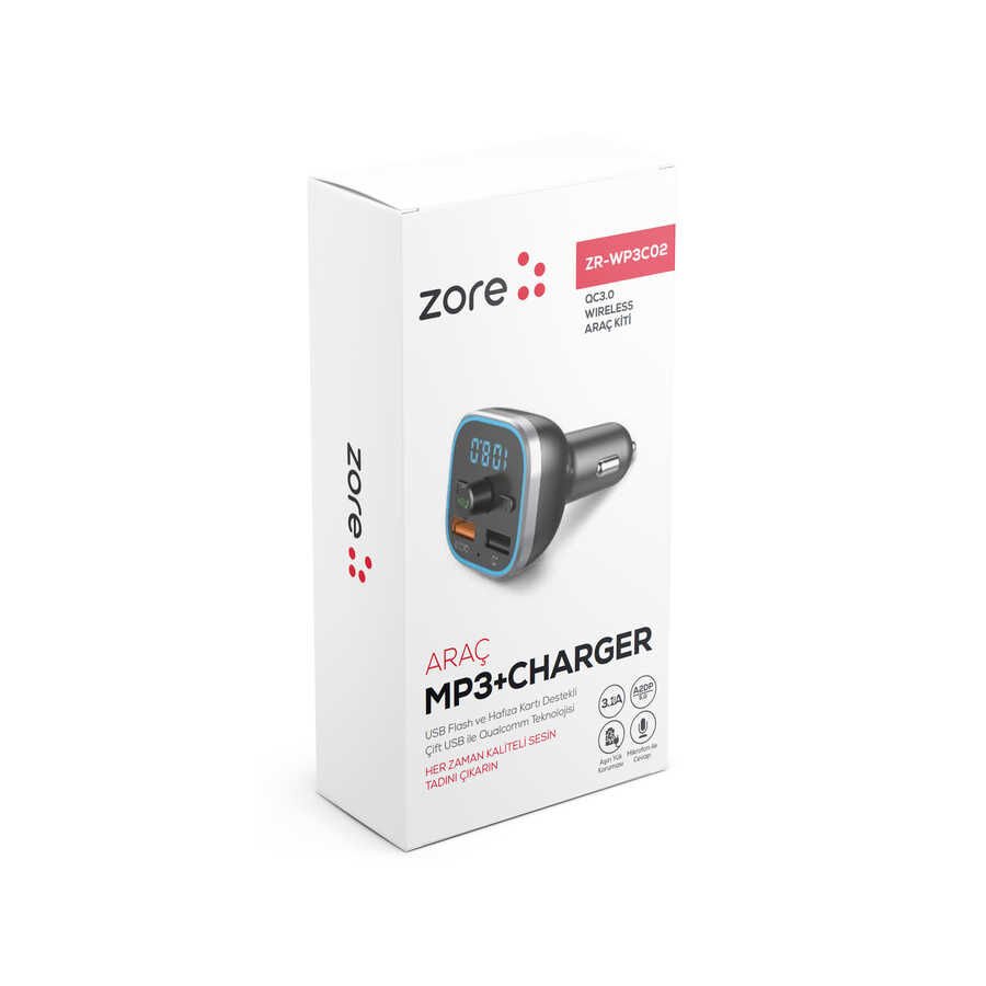 ZR-WP3C02 Bluetooth Transmitter Mp3 Araç Şarjı Siyah