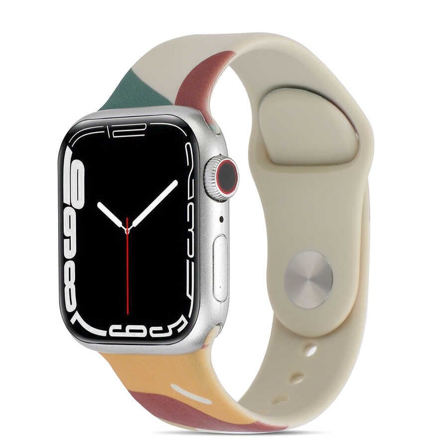 Apple Watch 2/3/4/5/6/7/8/se/nike 38mm 40mm 41mm Silikon Kordon Tasarım (KRD-62) Green Mango