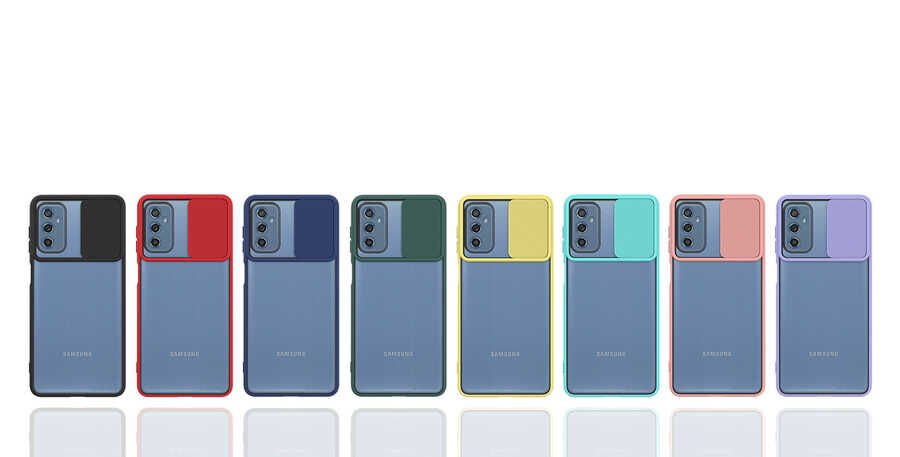Samsung Galaxy M52 Kılıf Slayt Sürgülü Kamera Korumalı Renkli Silikon Kapak Turkuaz