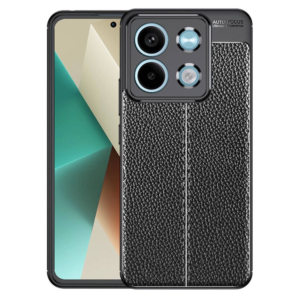 Xiaomi Redmi Note 13 5G Kılıf Deri Görünümlü Renk Atmayan Dayanaklı Silikon Kapak (NİSS) Siyah