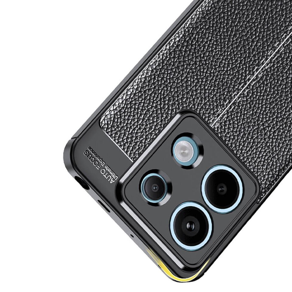 Xiaomi Redmi Note 13 5G Kılıf Deri Görünümlü Renk Atmayan Dayanaklı Silikon Kapak (NİSS) Siyah