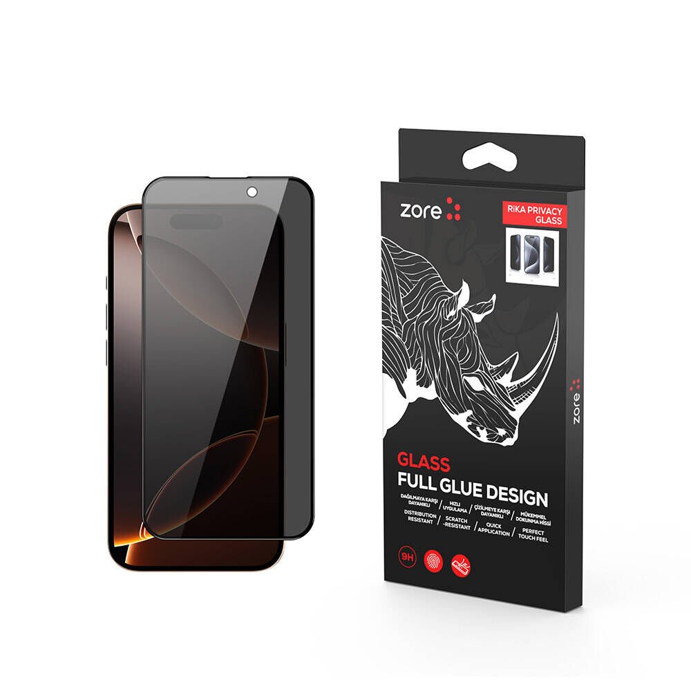 Apple iPhone 16 Pro HEPTEKİLETİŞİM Rika Premium Privacy Temperli Cam Ekran Koruyucu