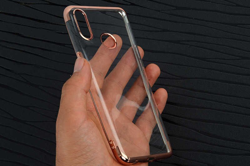 Samsung Galaxy A10S Kılıf Dört Köşe Renkli Lazer Şeffaf Silikon Kapak (GLİTTER) Siyah