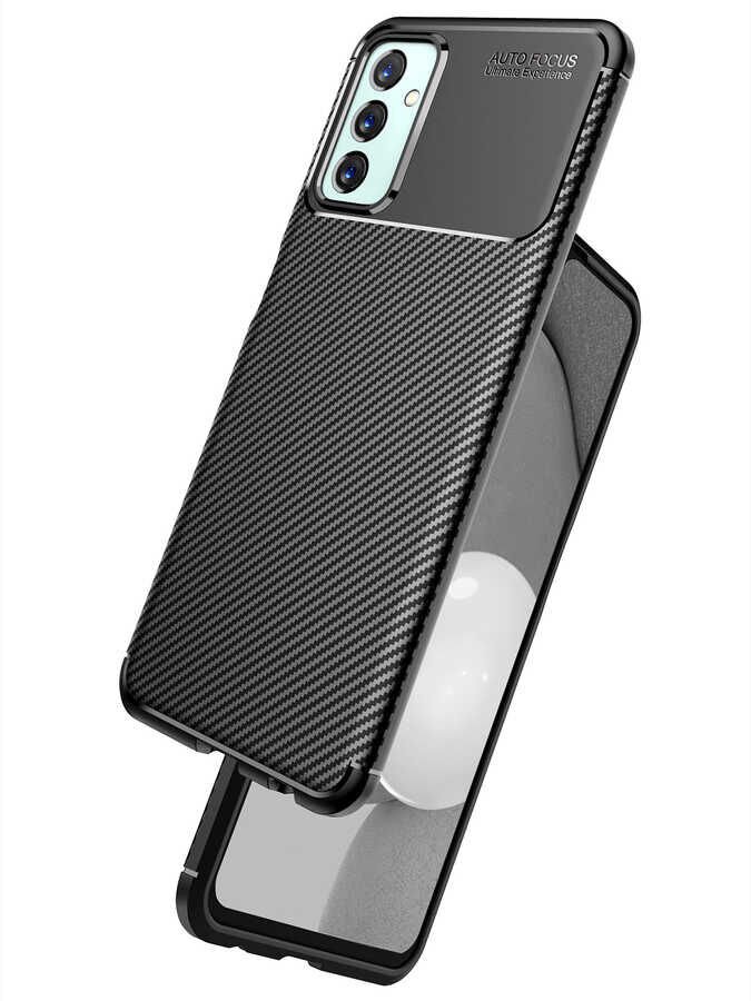 Samsung Galaxy M23 Kılıf Kamera Çıkıntılı Karbon Fiber Dokulu Renk Atmaz Kapak (NEGRO) Siyah