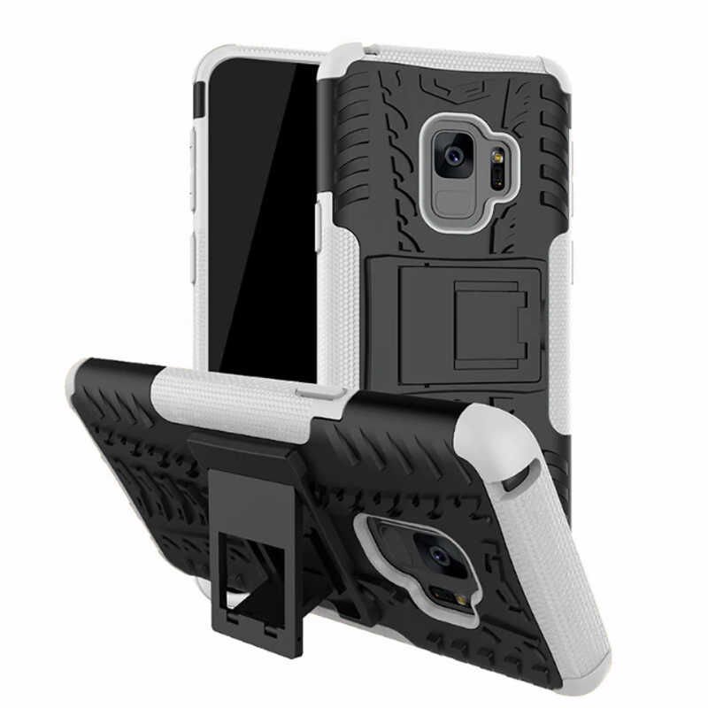 Samsung Galaxy S9 Kılıf Standlı Korunaklı Silikon Kapak (hibrit) Beyaz