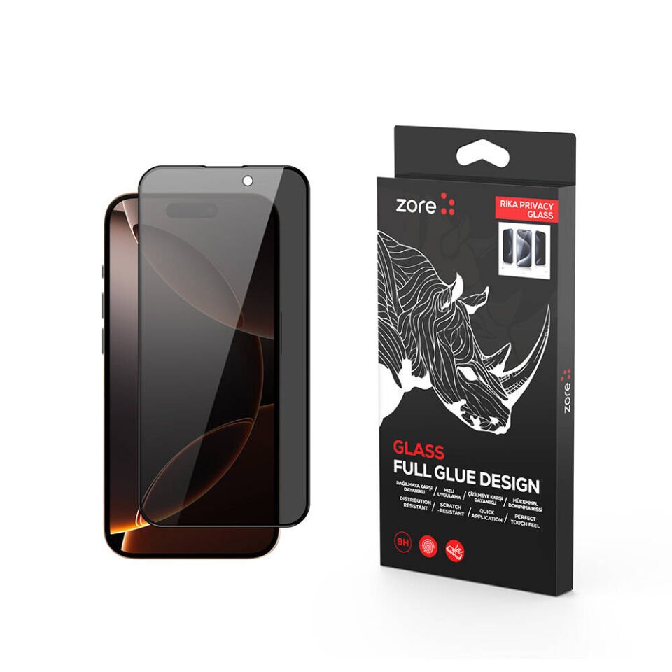 Apple iPhone 16 Pro Max HEPTEKİLETİŞİM Rika Premium Privacy Temperli Cam Ekran Koruyucu