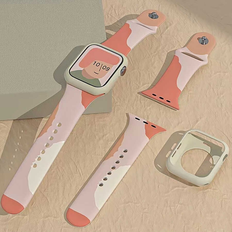 Apple Watch 2/3/4/5/6/7/8/se/ultra/nike 42mm 44mm 45mm 49mm Silikon Kordon Tasarım (KRD-62) Grape Fruit