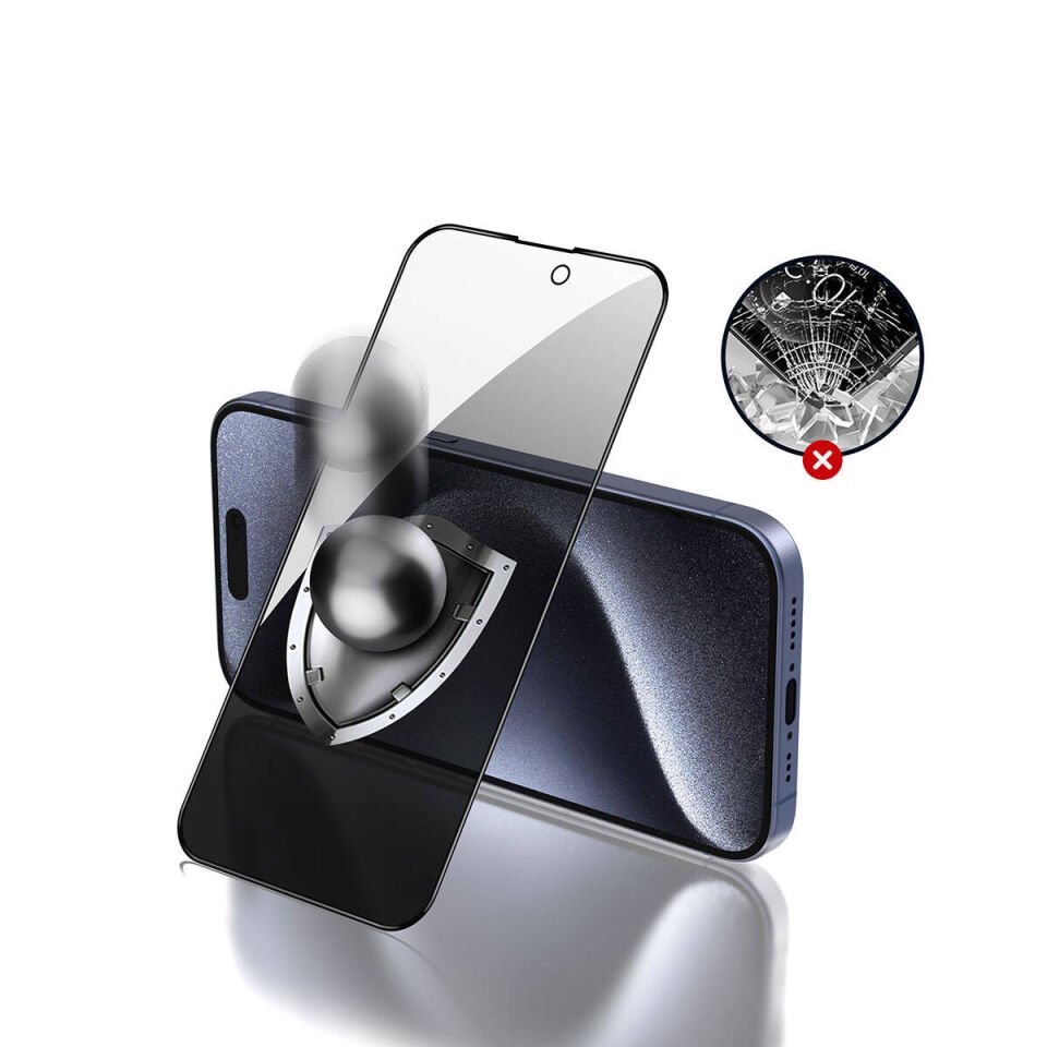 Apple iPhone 15 Pro HEPTEKİLETİŞİM Rika Premium Privacy Temperli Cam Ekran Koruyucu