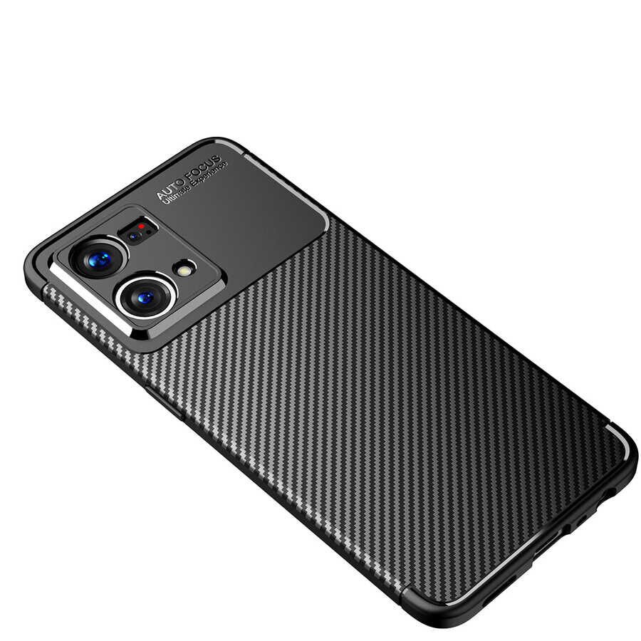 Oppo Reno 7 4G Kılıf Kamera Çıkıntılı Karbon Fiber Dokulu Renk Atmaz Kapak (NEGRO) Siyah