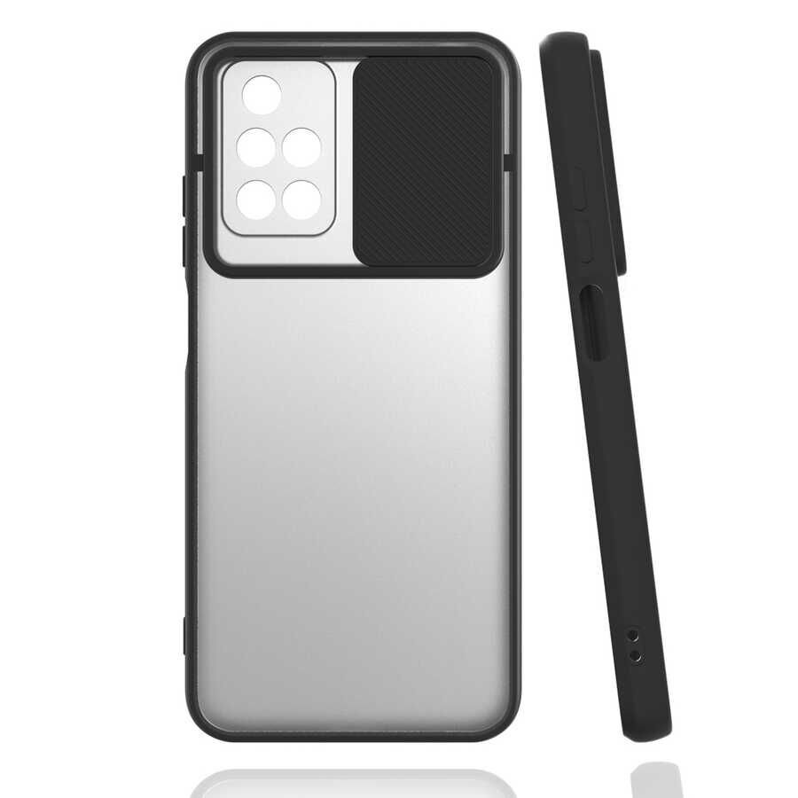 Xiaomi Redmi 10 Kılıf Slayt Sürgülü Kamera Korumalı Renkli Silikon Kapak Siyah