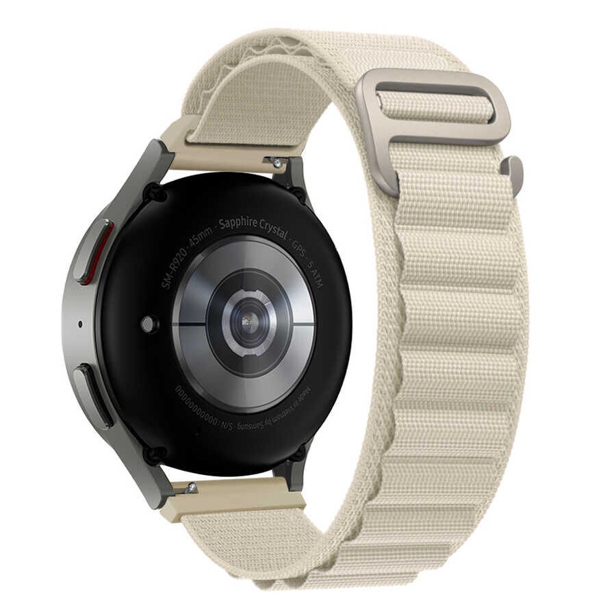 Samsung Galaxy Watch 46mm (22mm) Hasır Kordon Naylon Örgülü (KRD-74) Beyaz