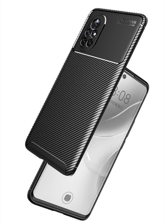 Huawei Nova 8İ Kılıf Kamera Çıkıntılı Karbon Fiber Dokulu Renk Atmaz Kapak (NEGRO) Siyah