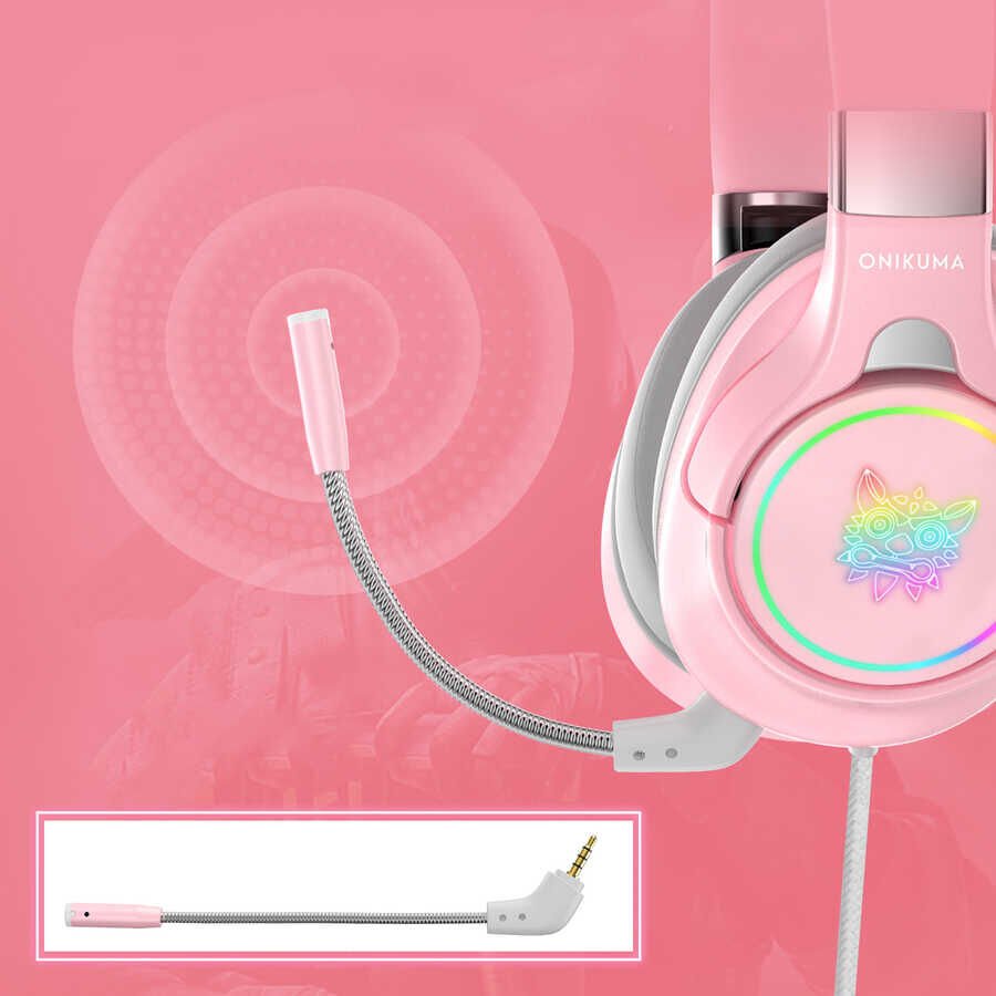Hafif Portatif Kolayca Katlanıp Taşınabilir Dizayn Kulaklık (Onikuma K15 Oyuncu Kulaklığı 3.5mm) Pembe