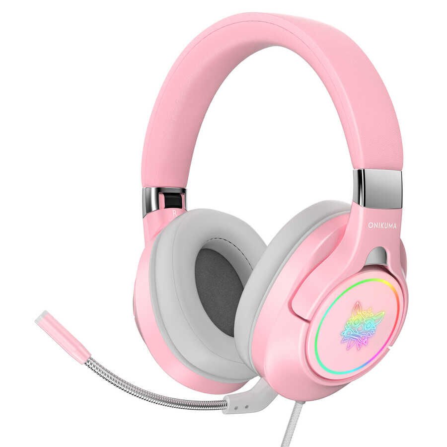 Hafif Portatif Kolayca Katlanıp Taşınabilir Dizayn Kulaklık (Onikuma K15 Oyuncu Kulaklığı 3.5mm) Pembe