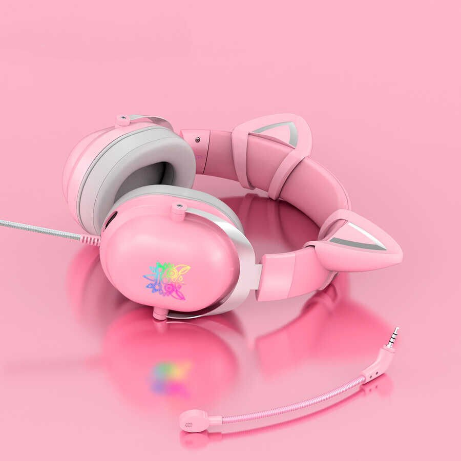 Hafif Portatif Kolayca Katlanıp Taşınabilir Dizayn Kulaklık (Onikuma X11 Oyuncu Kulaklığı 3.5mm) Pembe
